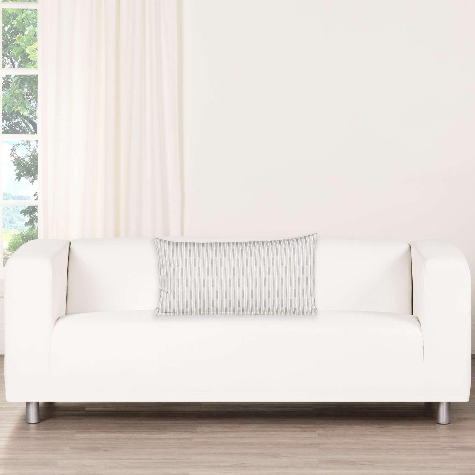 Striped Lumbar Accent Pillow, Polyester, Blue, Rectangle 12"H x 21"W