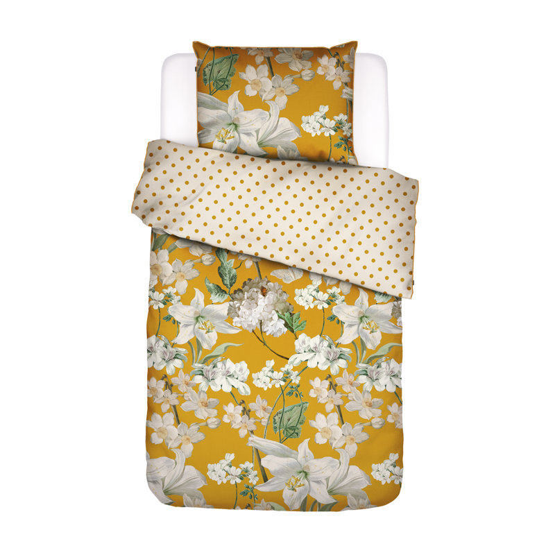Rosalee 200 TC Reversible Duvet Cover Set, Mustard, 200 x 200cm Duvet Cover + 2 Pillowcases