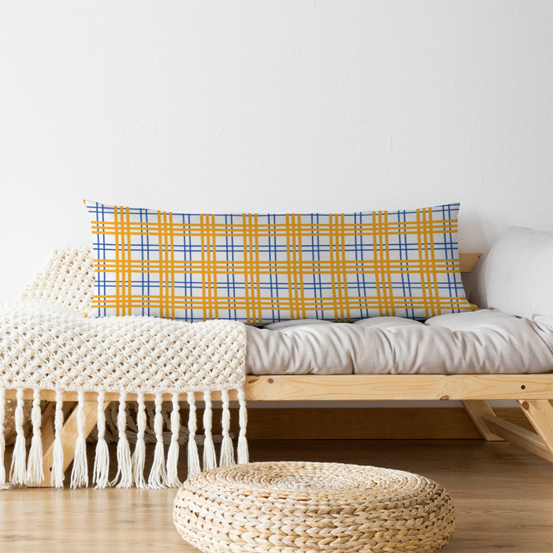 Polyester Medium Pillow, White/Blue/Gold, Microfiber