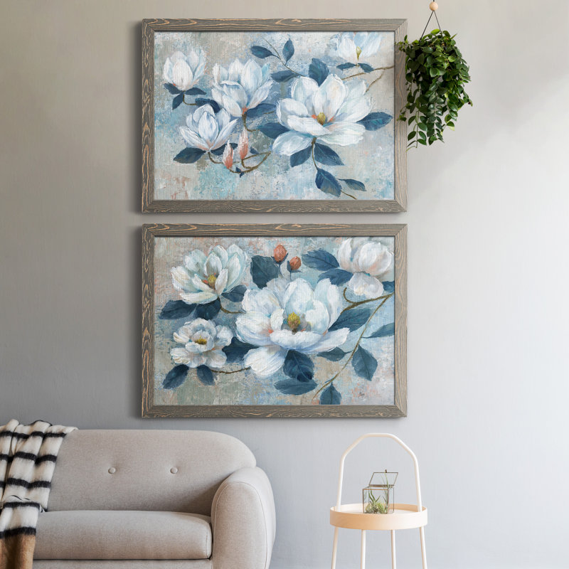Spring Bloom I - ensemble de 2 peintures sur toile encadrées, H 31 po x l 44 po x P 1 po, Encadré gris