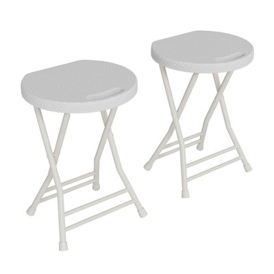 Heavy Duty Folding Bar Stool, 18-Inch Backless Portable Chair with Handle – 600lbs Capacity, Anti-Slip Feet, Compact for Kitchen, Home, Indoor & Outdoor Use, White