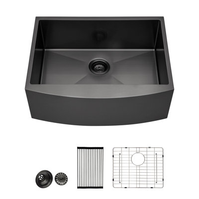 24 Gunmetal Black Farmhouse Sink - 24 Inch Kitchen Sink Stainless Steel 16 Gauge Apron Front Kitchen Sink