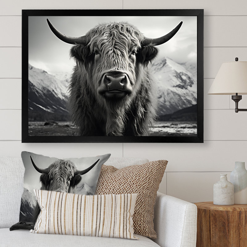 Portrait de yaks noir et blanc IV encadré sur toile, Noir, H 16 po x l 32 po x P 1 po