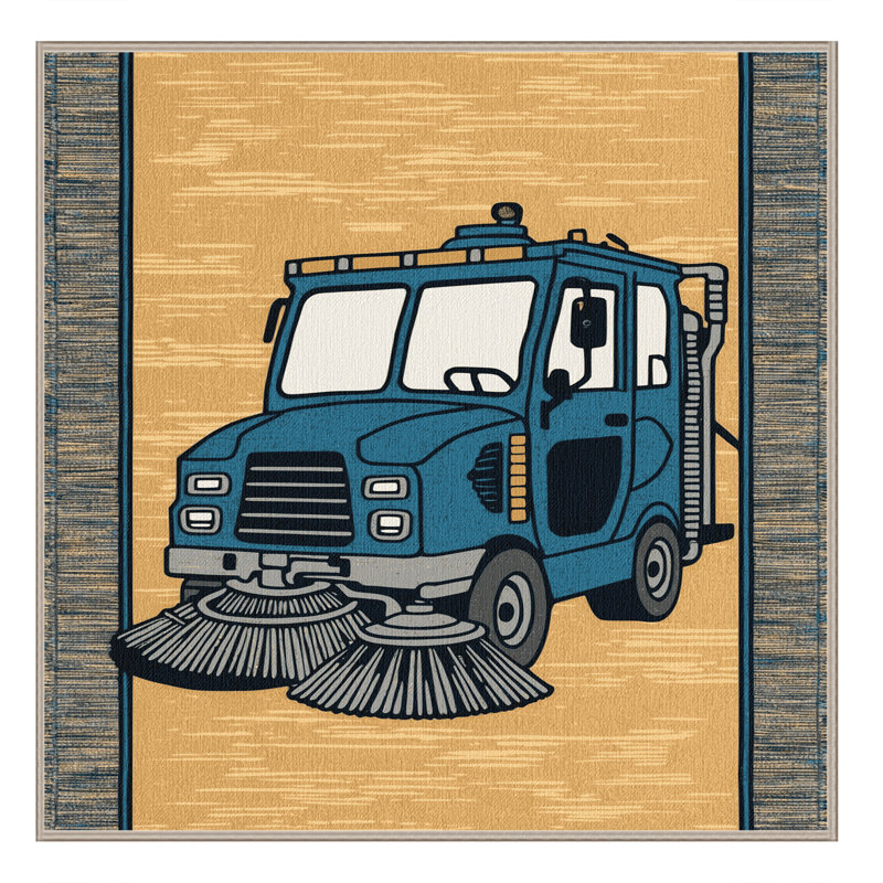 Machine Washable Transportation Brown Area Rug, Square 6'