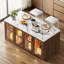 Îlot de cuisine de 55 pouces avec rangement, chariot de cuisine roulant avec prise électrique et lumière DEL (sans chaise)-1112669874