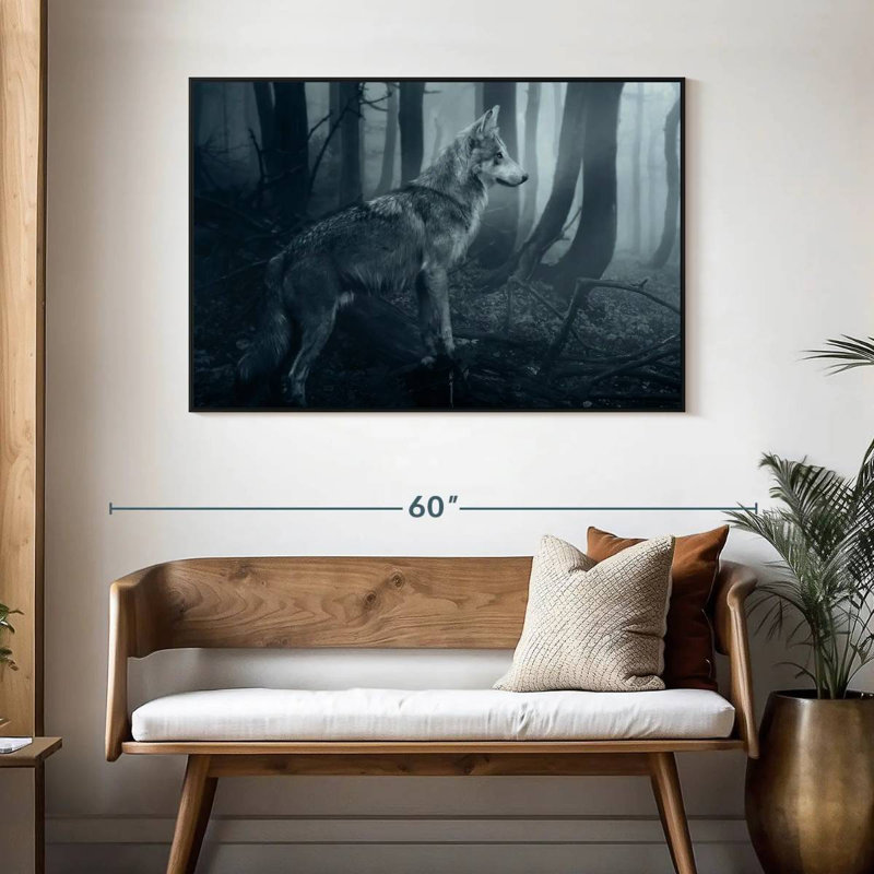 Grey Wolf, 46" X 31", Floating Frame Black