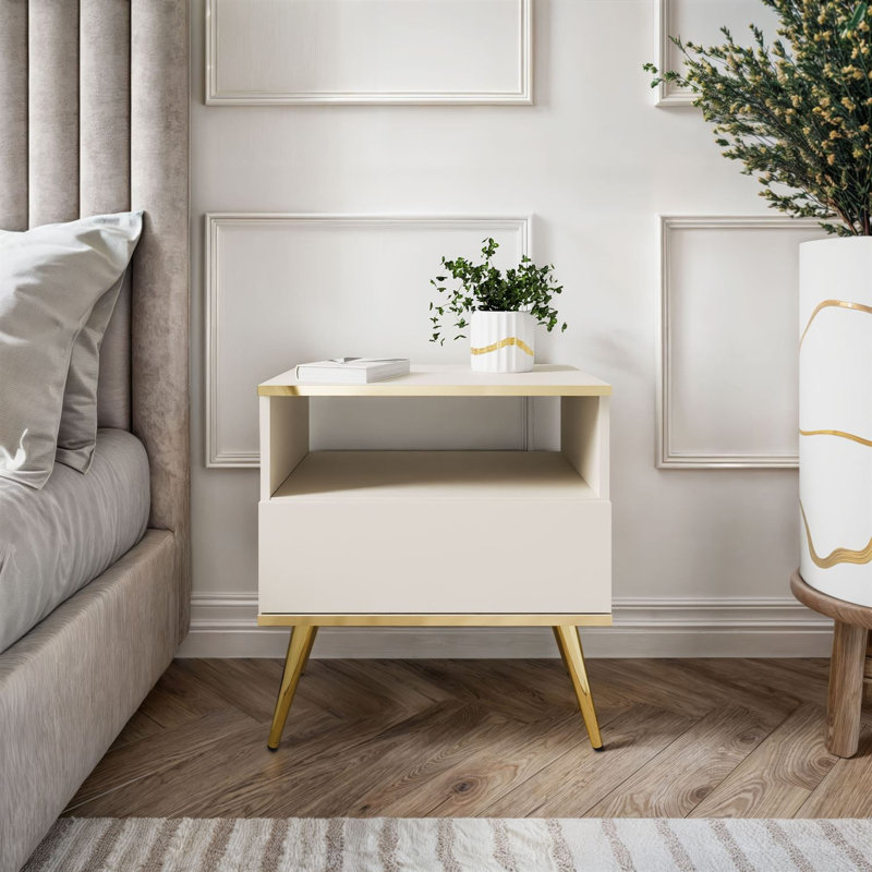 54cm W Manufactured Wood Bedside Table, Beige