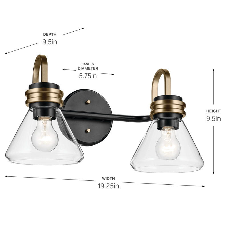 Farum 19.25" Black and Bronze 2-Light Vanity Light with Clear Glass Shades