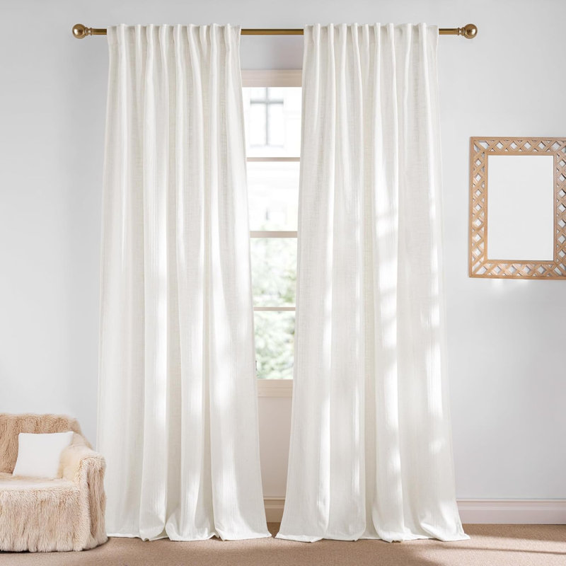  NICETOWN Linen Waffle Weave Curtains for Bedroom, Privacy Farmhouse Drapes Light Filtering Window Treatments for Living Room, 2 Panels