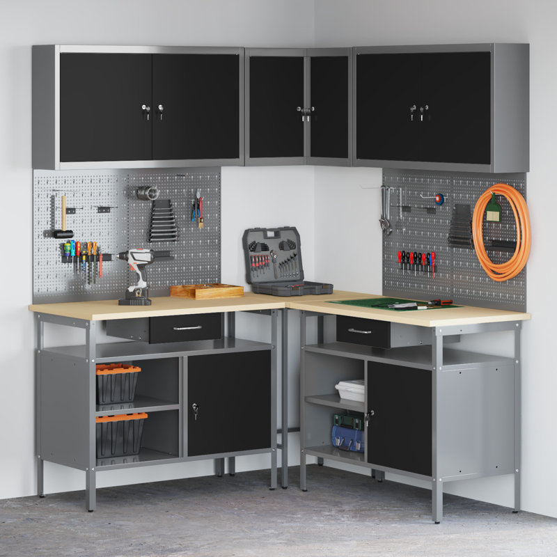 Work Cabinet Set with Drawer with Shelf, Black