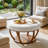 31.5 Inch Round Storage Ottoman Coffee Table, Large Circle Footrest Ottoman with Solid Wood Frame, Upholstered Coffee Table for Living room, Bedroom, White & Brown
