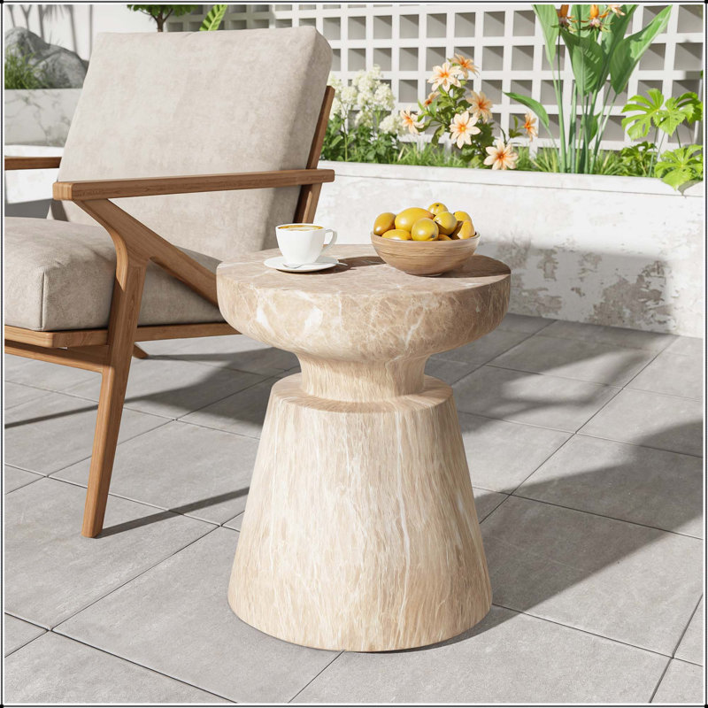 Outdoor Ponti Travertine Side Table, Lightweight and Durable for Indoor and Outdoor Use, Multi-Functional Design with Elegant Finish