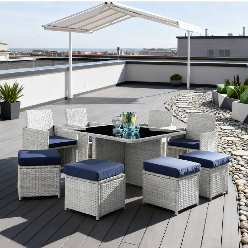 Ensemble bistro 9 pièces pour terrasse, détente en soirée et groupe d'extérieur