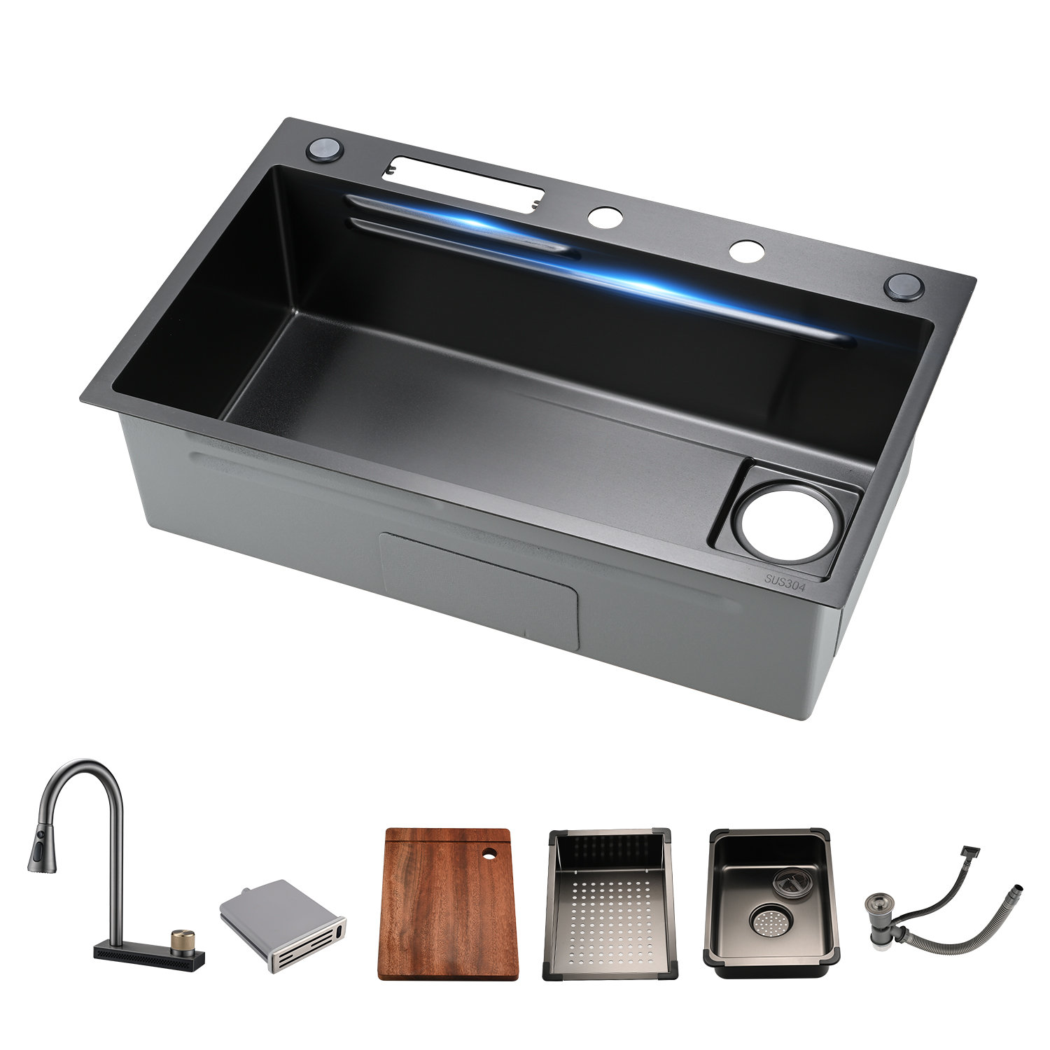 Pehohe ‎SINK168BD75 31.5 L x 18.1 W Drop-In Kitchen Sink with Faucet Size: 7.9 H x 29.5 W x 19.1 D