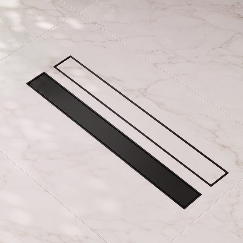 4" Rectangular Grate Tile-in Shower Drain, Matte Black
