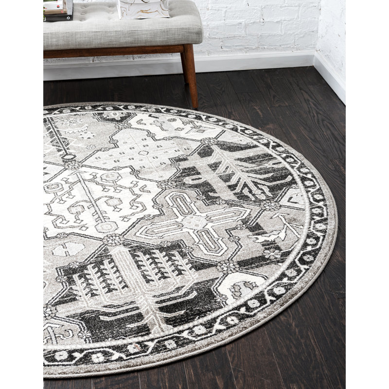 Tapis ivoire à motif géométrique Godina, Rond 6 pi 1 po