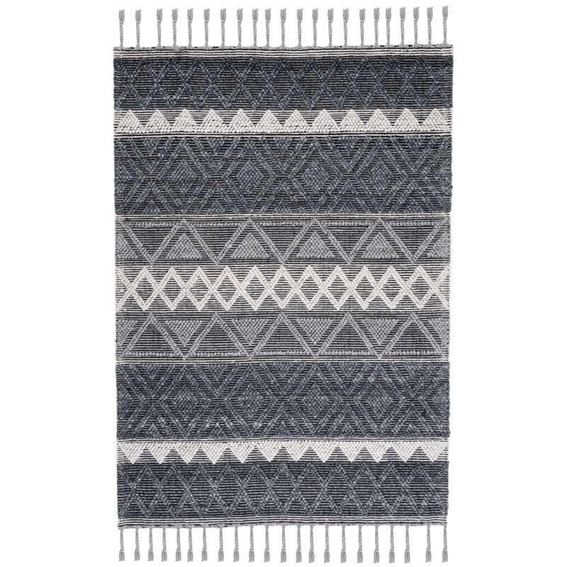 Baltierra Hand Woven Wool/Cotton Geometric Rug in Charcoal/Ivory, Rectangle 5' x 8'