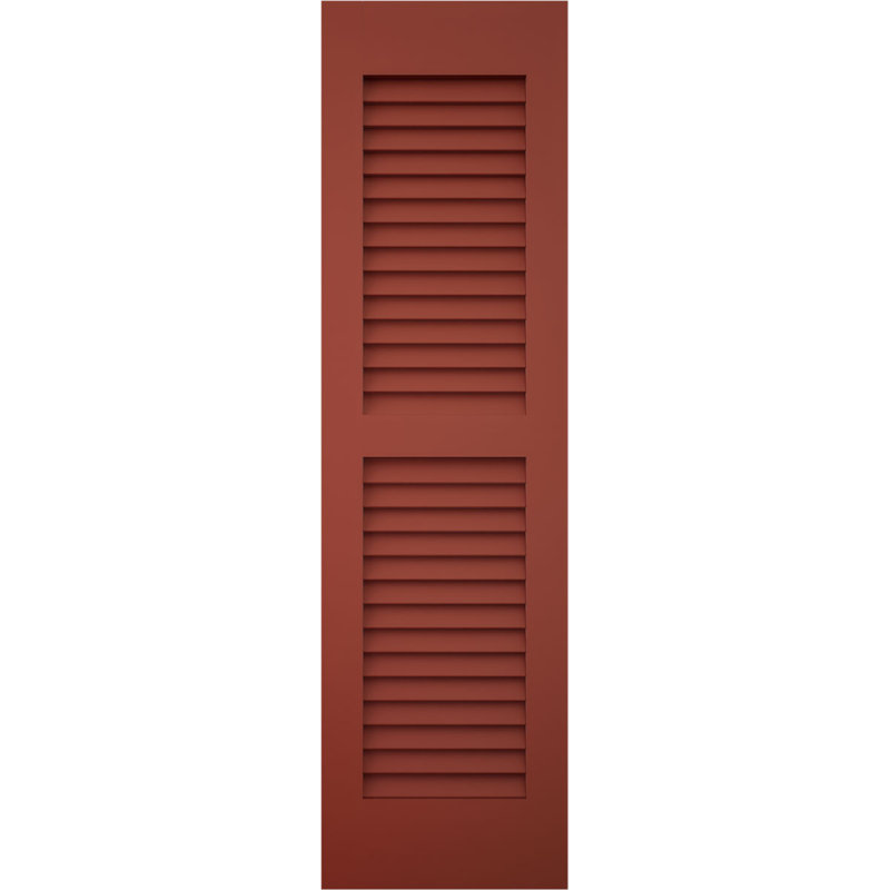 Volets extérieurs Americraft à deux persiennes égales en bois véritable (par paire), avec capuchons de volets en aluminium, rouge poivre, 30,5 cm (L) x 205,7 cm (H)