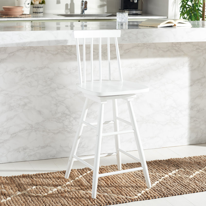 Abdoulaziz Swivel Solid Wood Counter Stool with Solid Wood Frame, White