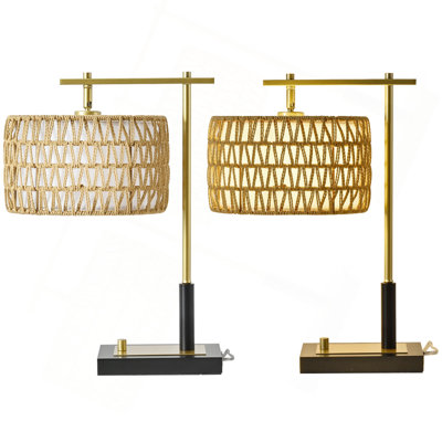 Ensemble de 2 lampes de table 19 pouces avec corde et abat-jour en tissu pour chambre à coucher et salon (ampoules non incluses)