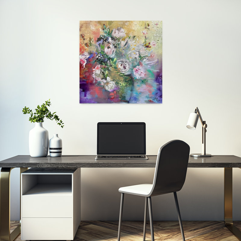 «Vibrant Abstract Bouquet Abstract Colorful Delicate Flower Spring», art mural, H 18 po x l 18 po