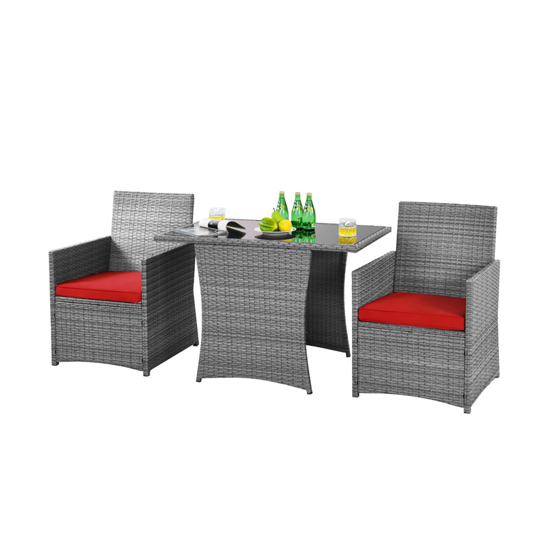 Ensemble bistro rectangulaire pour 2 personnes de 41 po de long avec coussins Altherr, Rouge, Mélange de gris