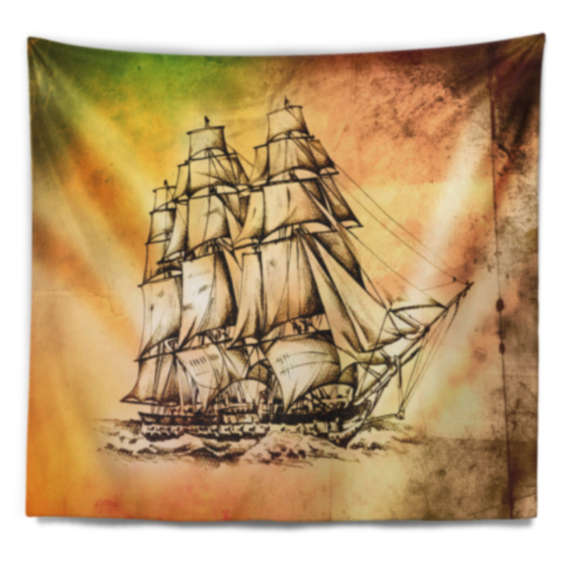 Tapisserie de bateau en mouvement antique en mer de polyester avec accessoires suspendus inclus, H 68 po x l 80 po