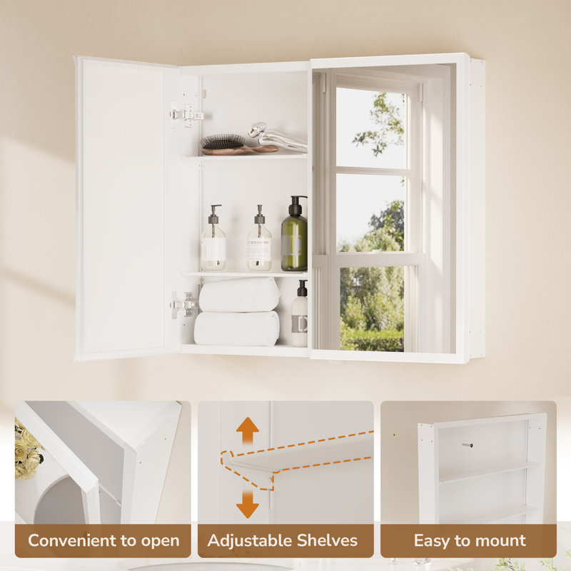 Armoire à pharmacie encastrée ou à surface avec miroir, Noir mat, H 32 po x l 40 po x P 5 po