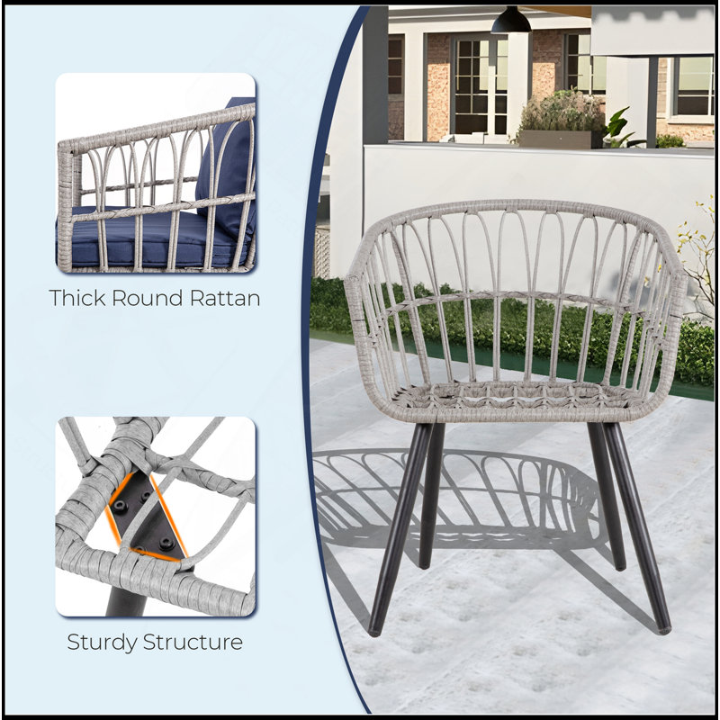 Ensemble bistro 5 pièces pour patio avec repose-pieds, ensemble de meubles de balcon en osier pour l'extérieur, table en rotin et chaises, ensemble de 2 pour terrasse