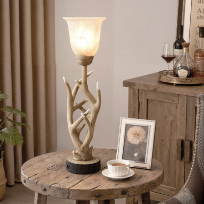 Rustic Deer Antler USB Table Lamp, Farmhouse Cabin
