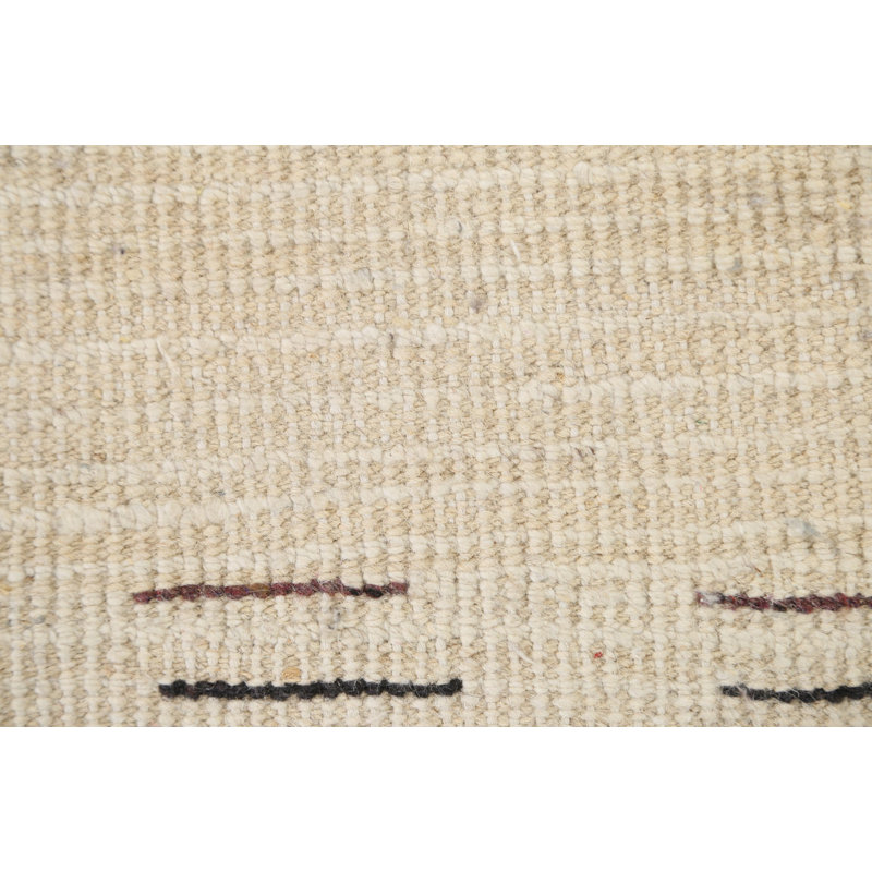 Tapis beige en laine noué à la main de conception unique 5 pi 9 po x 9 pi 5 po New Age