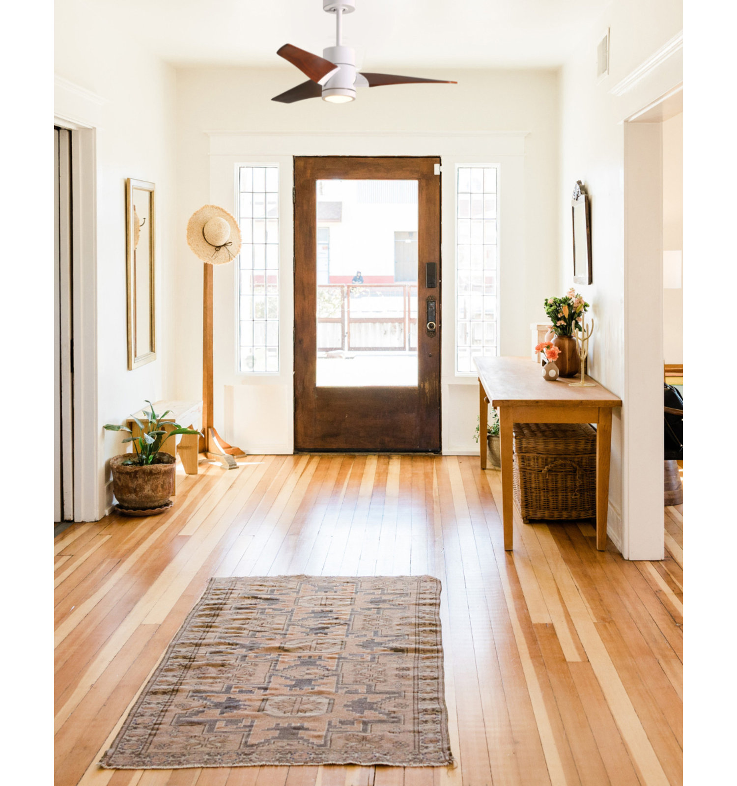 3 Blade Ceiling Fan with LED Light Kit, Gloss White/Barn Wood, 42", Walnut Tone