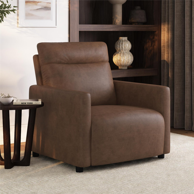 Jaxon Upholstered Power Recliner Chair, Cocoa Faux Leather, Brown