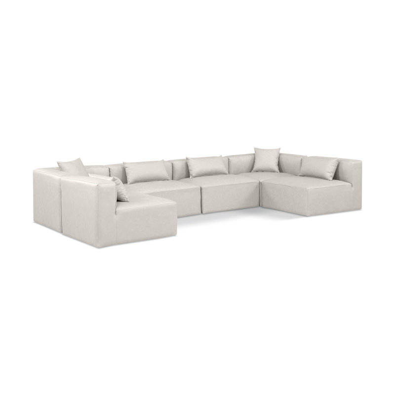 Houswerth Upholstered U-Shaped Sectional Reversible, Cream Vegan Leather