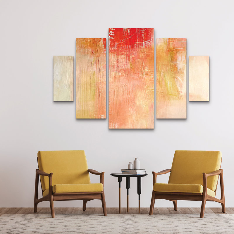 Ensemble de 5 panneaux muraux - Mila Apperlo «Orange 789», art mural sur toile pour le salon, la chambre à coucher ou le bureau 