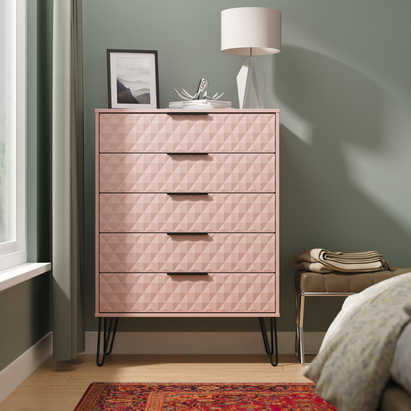 Talita 77cm W 5 - Drawer Chest of Drawers, Pink