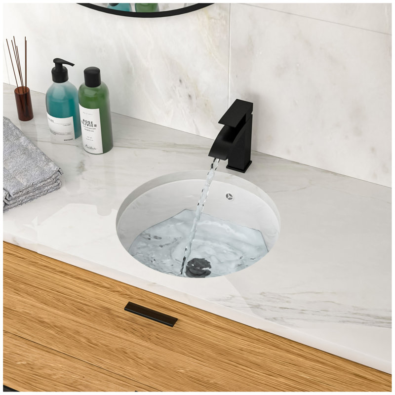 Lavabo de salle de bain rond en céramique blanc avec trop-plein 15,75 "X 15,75"