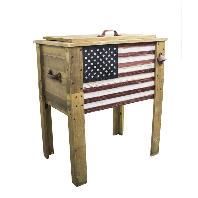 57 Quart Medium Wood American Flag Patio Cooler with Grab Handle