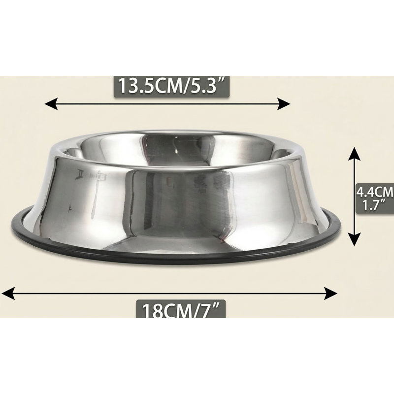 2-Pack Stainless Steel Dog Bowls with Anti-Skid Rubber Base, 8oz Capacity, for Small/Medium/Large Pets, Puppies, Cats, Kittens