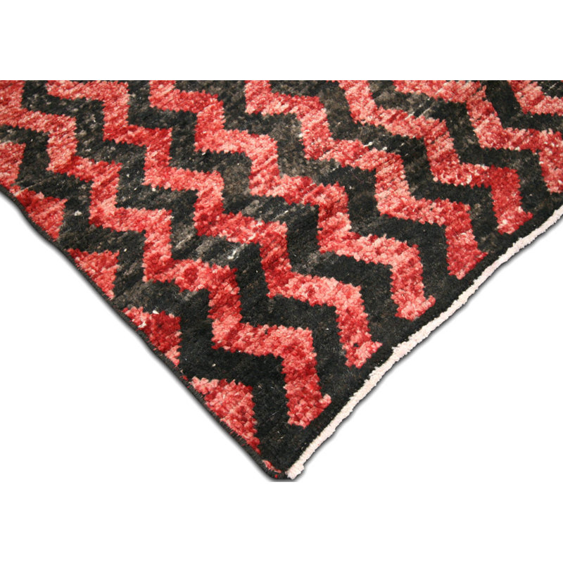 One-of-a-Kind Hand-Knotted 1960s 2'4" x 10'7" Runer Wool Area Rug in Red/Black