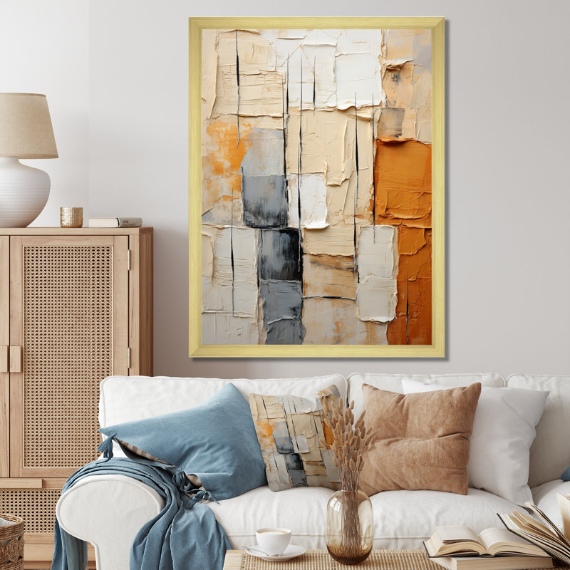 Abstraction II sur toile, Encadrement doré, H 20 po x l 12 po x P 1 po