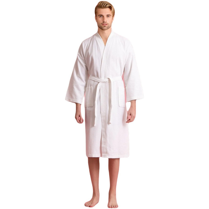 Peignoir mi-mollet avec poches Ellisurg Waffle, Blanc