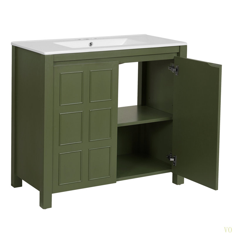 Rangement pour meuble-lavabo 36 po avec lavabo en céramique, Vert olive
