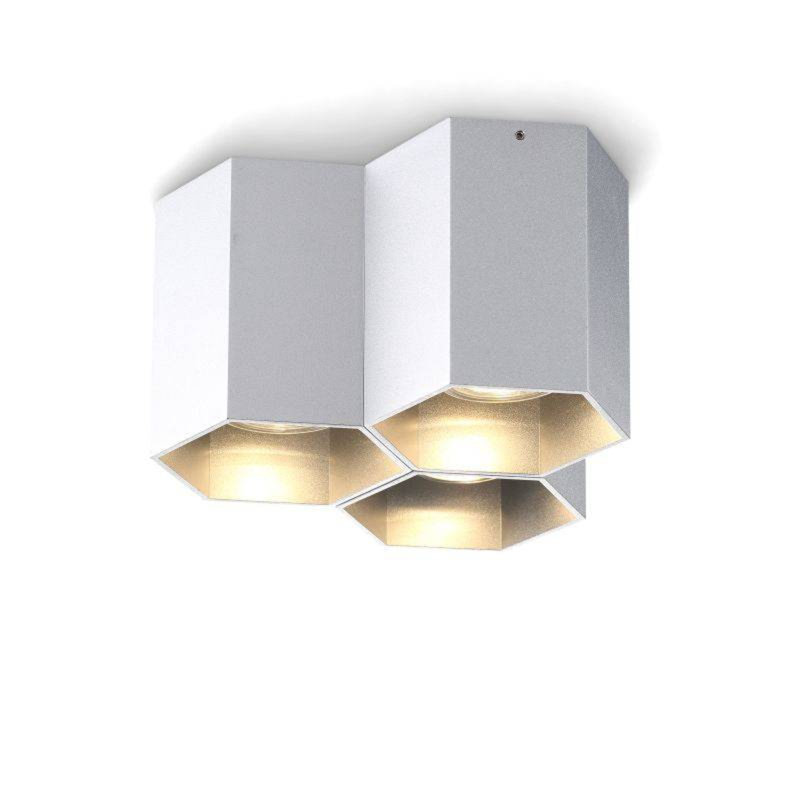 UltraBeam 15 Watt LED Dimmable Hexagonal Surface Mounted Ceiling Spotlights, Silver