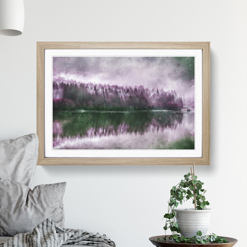 Fog over Forest in Italy - Picture Frame Graphic Art Print, 62cm H x 87cm W x 2cm D, Oak Framed