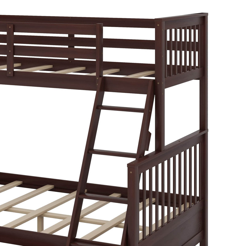 Lit superposé simple au-dessus de double avec 2 tiroirs et échelle, Espresso