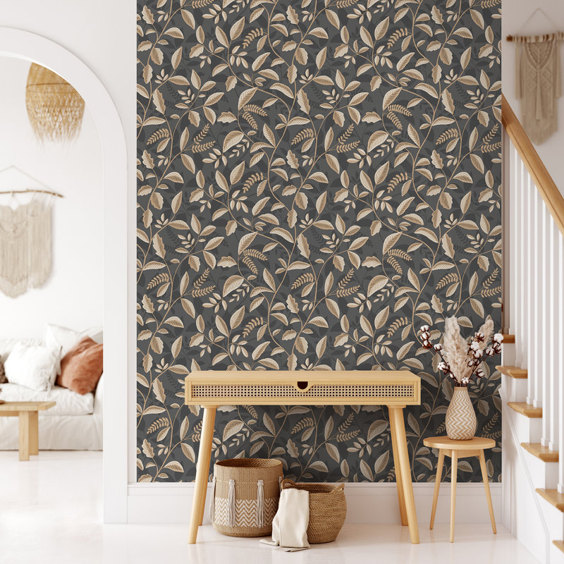 Tranquil Leafy Vine Wallpaper, Black