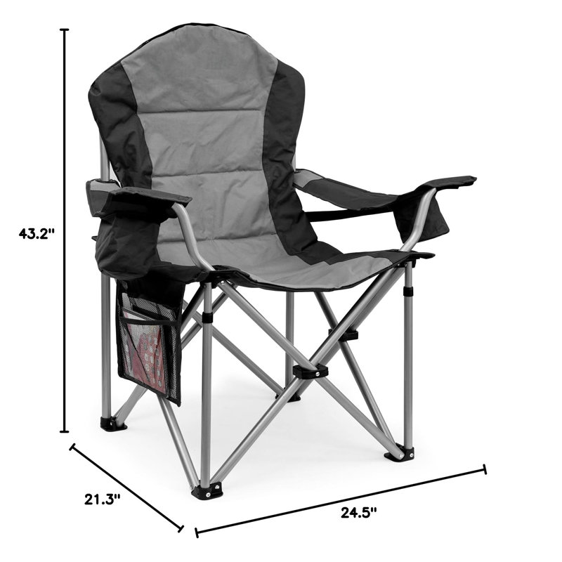 Gray and Black High Back Folding Camping Chair with Cooler Pouch