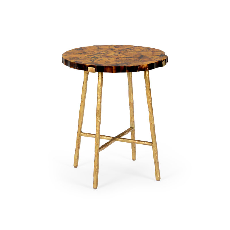 Chelsea Antique Gold Round Penshell Side Table with Wrought Iron Base