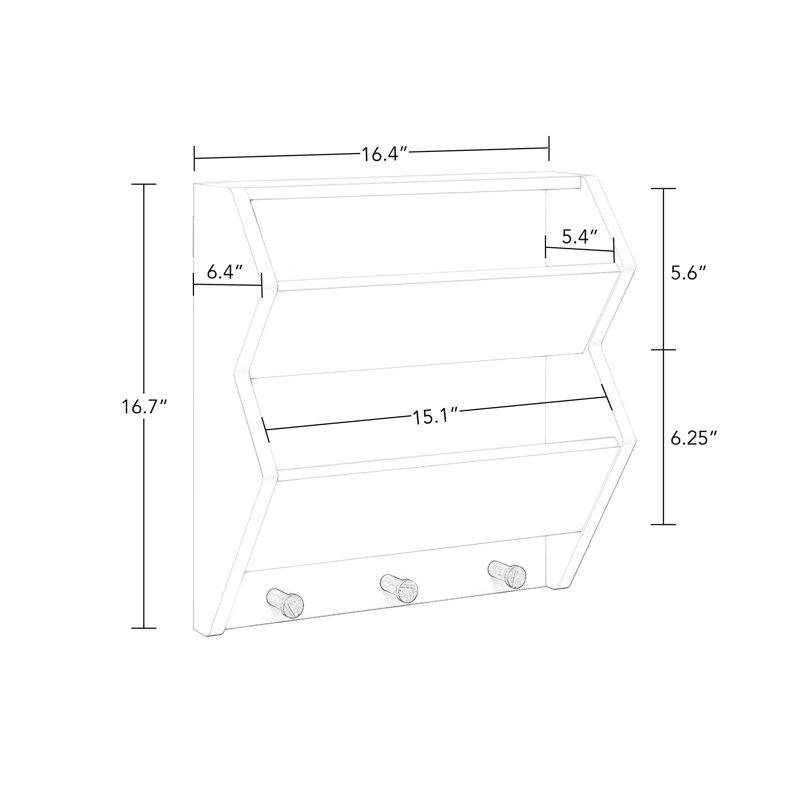 White MDF Floating Wall Shelf with Wooden Hooks